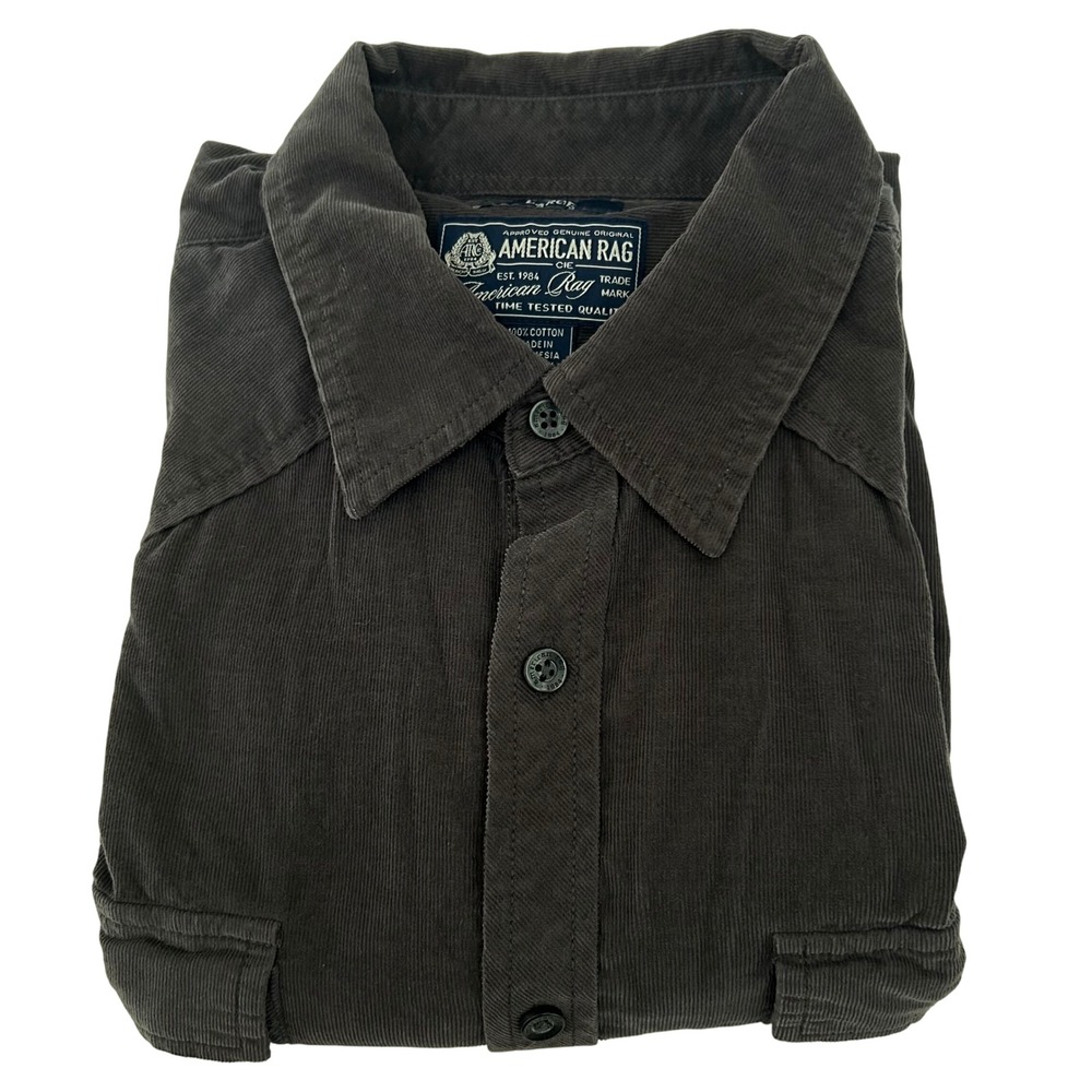 American Rag Mens Corduroy Button Down Shirt Gray‎ Western Style Size Large